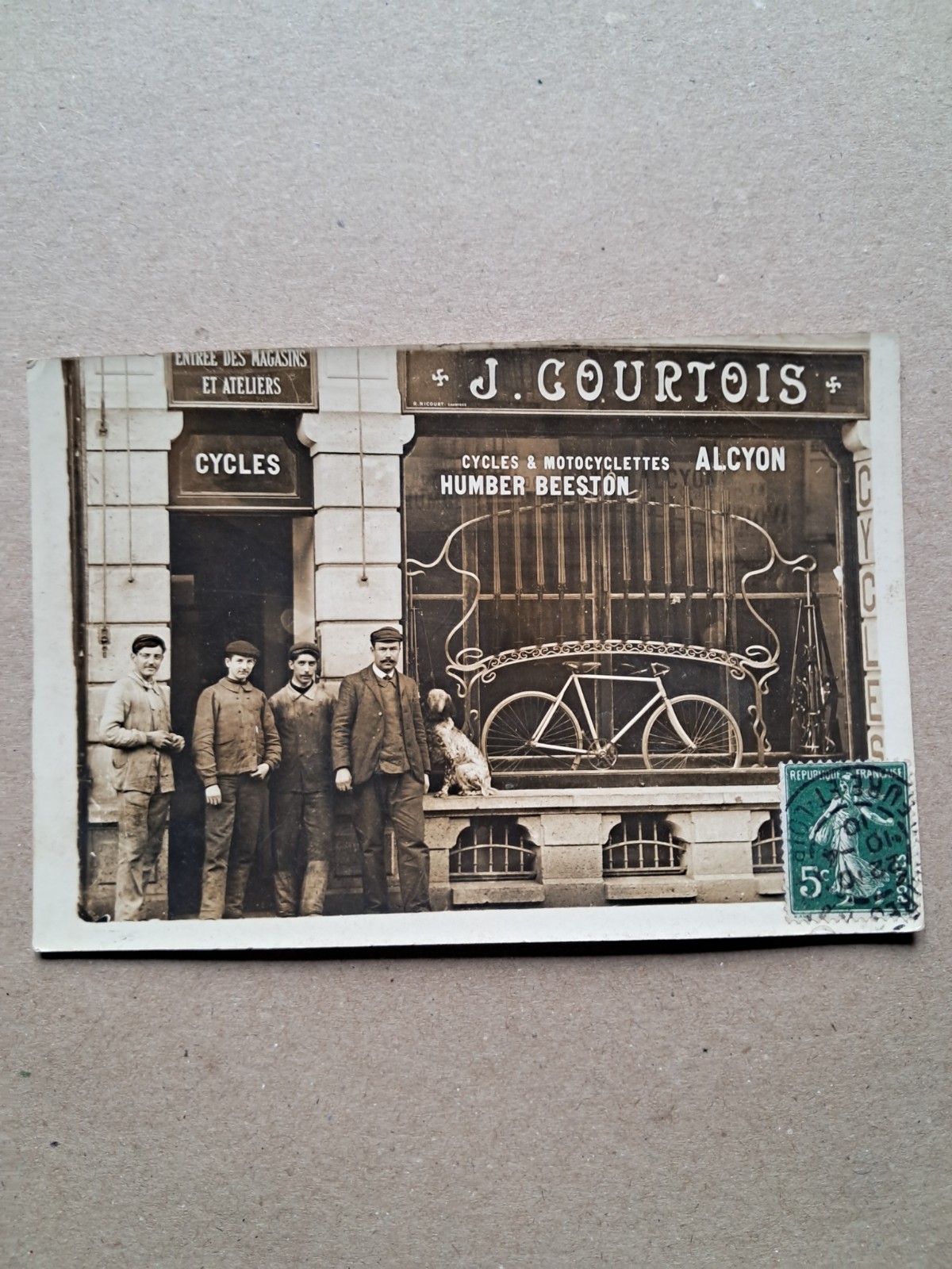 CHARTRES photo card fronture cycles J. COURTOIS Alcyon Humber motorcycle 1910 postcard