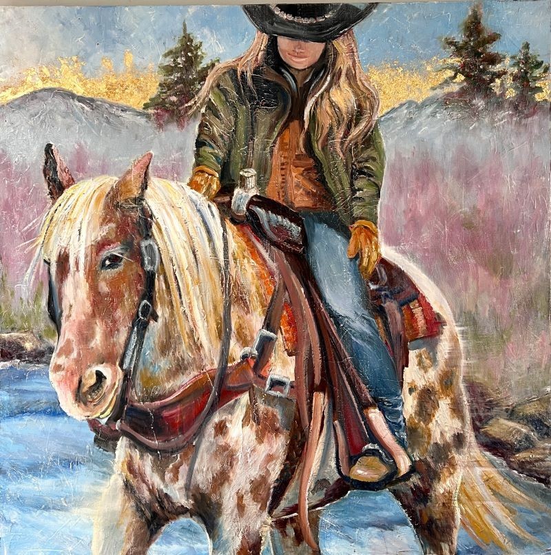 Sophie Dare Original Oil painting Leopard Appaloosa Cowgirl Western Horse Art