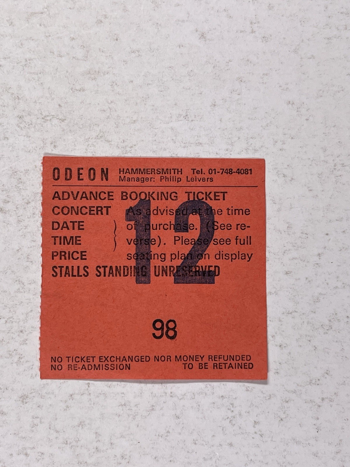 AC/DC Concert Ticket Original Odeon Hammersmith Thursday November 16th 1978