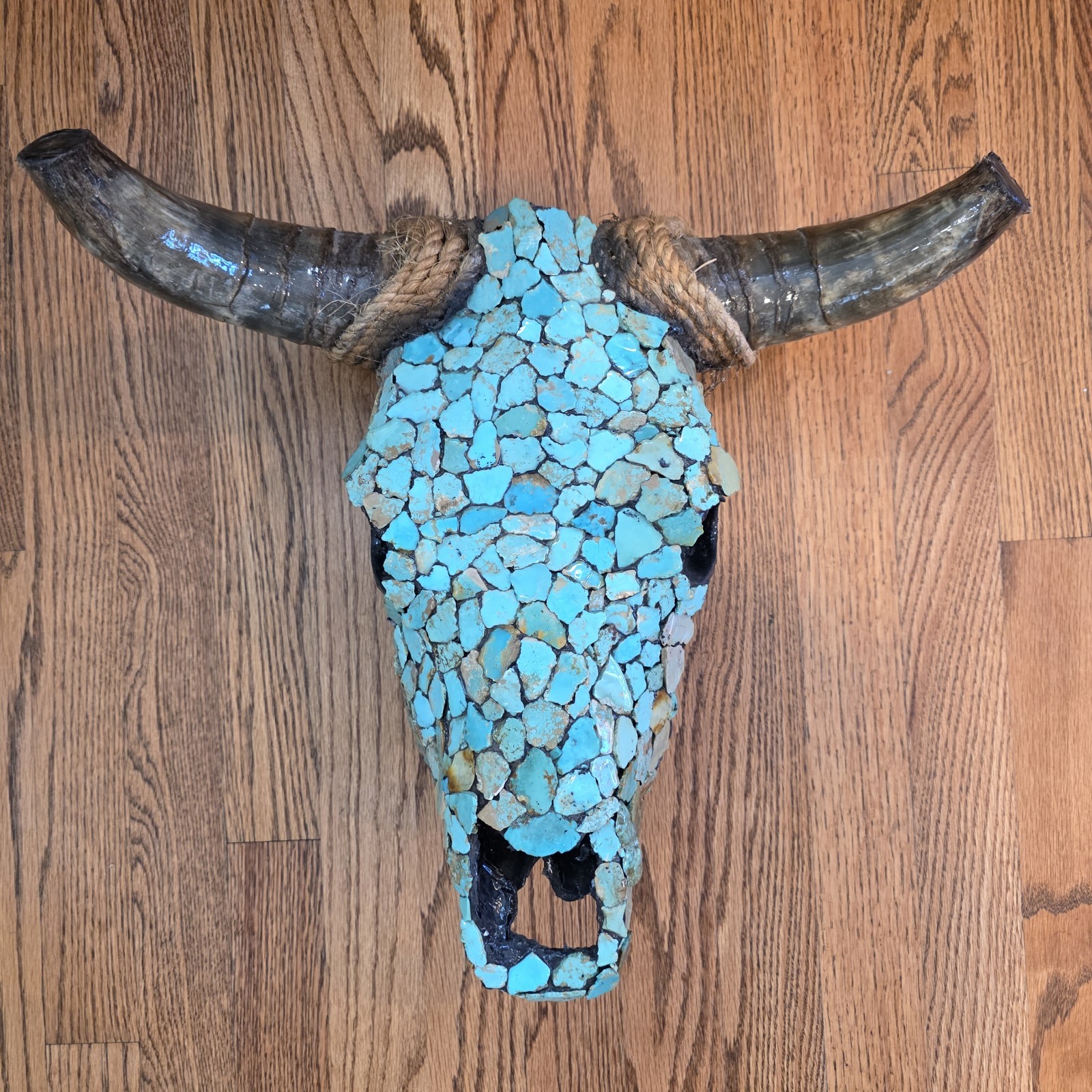 Vintage Native American Bull Skull Covered With Genuine Turquoise - Western Vintage Native American Bull Skull Covered With Genuine Turquoise - Western