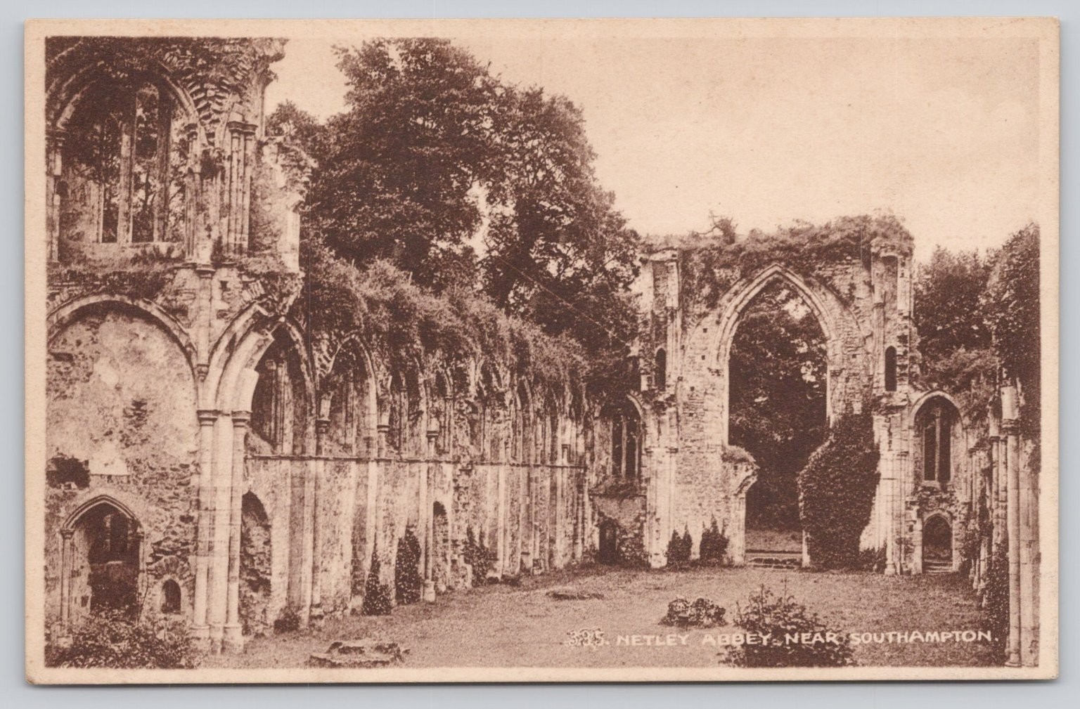 Netley Abbey Ruins Southampton England Vintage Postcard Sepia RPPC