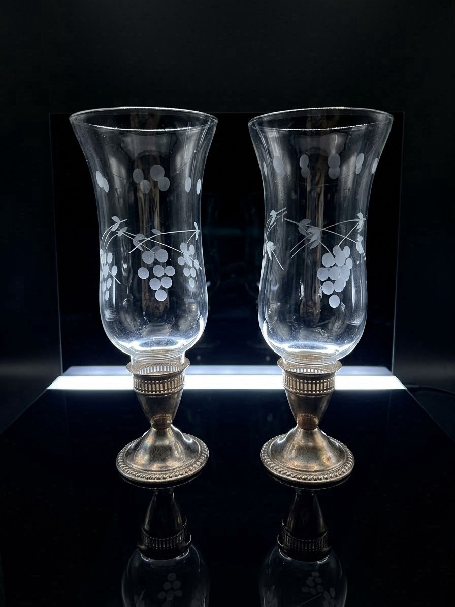 STERLING SILVER HURRICANE LAMPS DUCHIN Creations 1940\'S