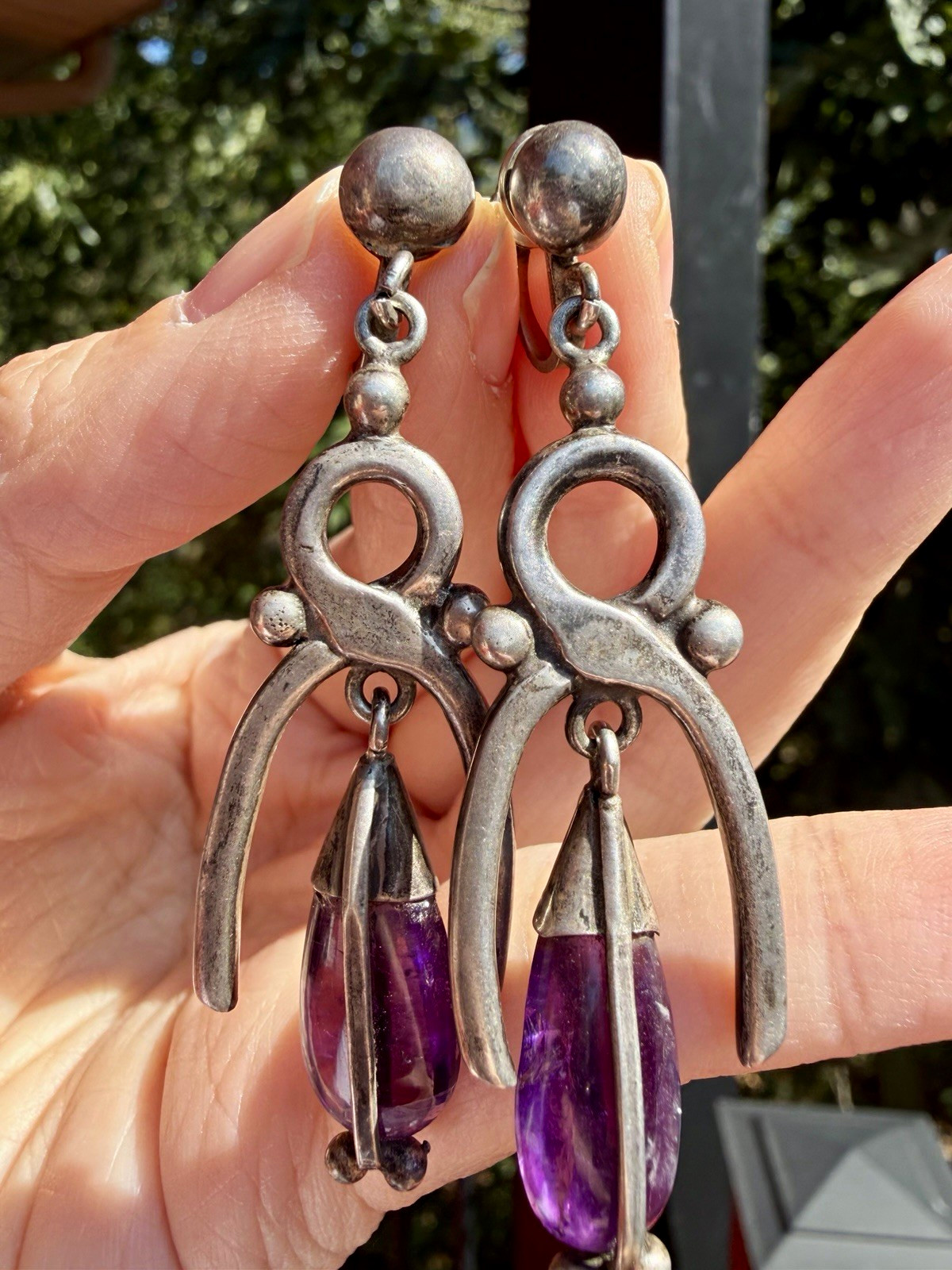 Mexican Modern Silver and Amethyst Earrings Antonio Pineda