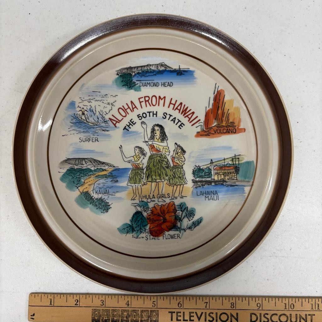 Vintage Aloha From Hawaii Souvenir Plate Monterrey Stoneware MI Japan 10.5 Inch