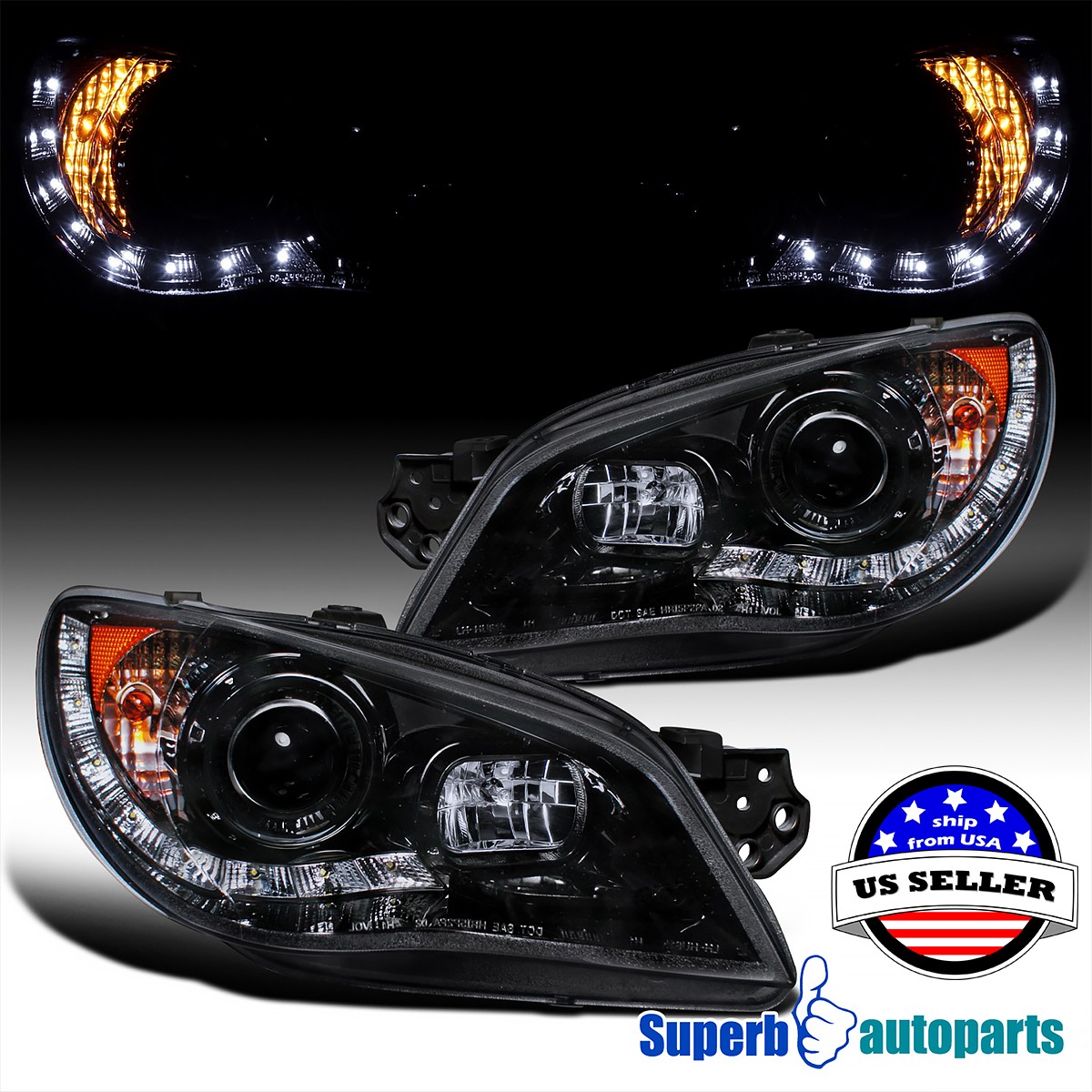 Fits 2006-2007 Subaru Impreza WRX Glossy Black Smoke Headlights LED Bar 06-07 Fits 2006-2007 Subaru Impreza WRX Glossy Black Smoke Headlights LED Bar 06-07