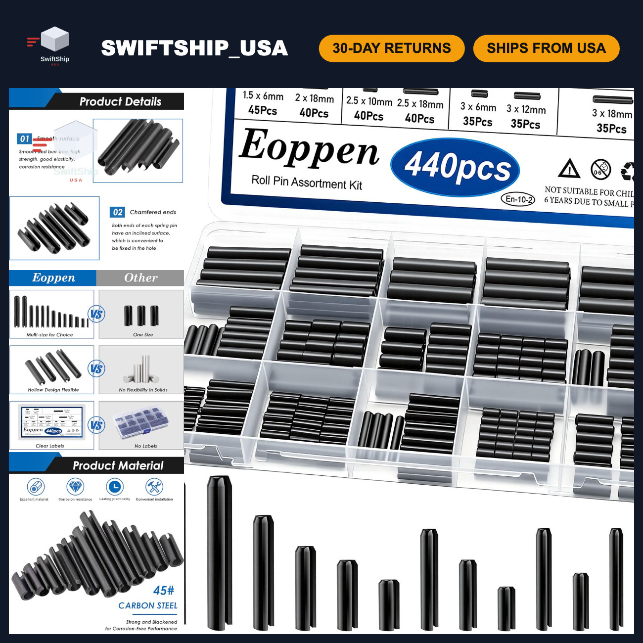 440Pcs Roll Pin Assortment Kit - Steel Split Expansion Pins, 13 Sizes for Repair 440Pcs Roll Pin Assortment Kit - Steel Split Expansion Pins, 13 Sizes for Repair
