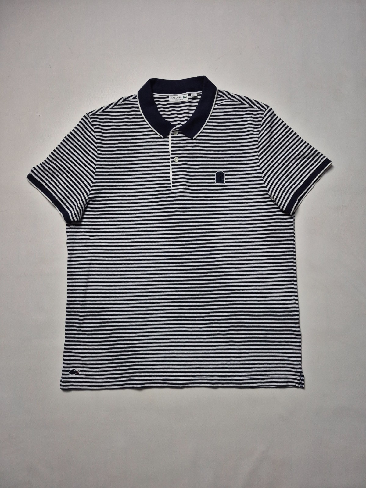 Lacoste Mens Striped Polo Shirt Size FR 7 US XXL Regular Fit Navy White Cotton Lacoste Mens Striped Polo Shirt Size FR 7 US XXL Regular Fit Navy White Cotton