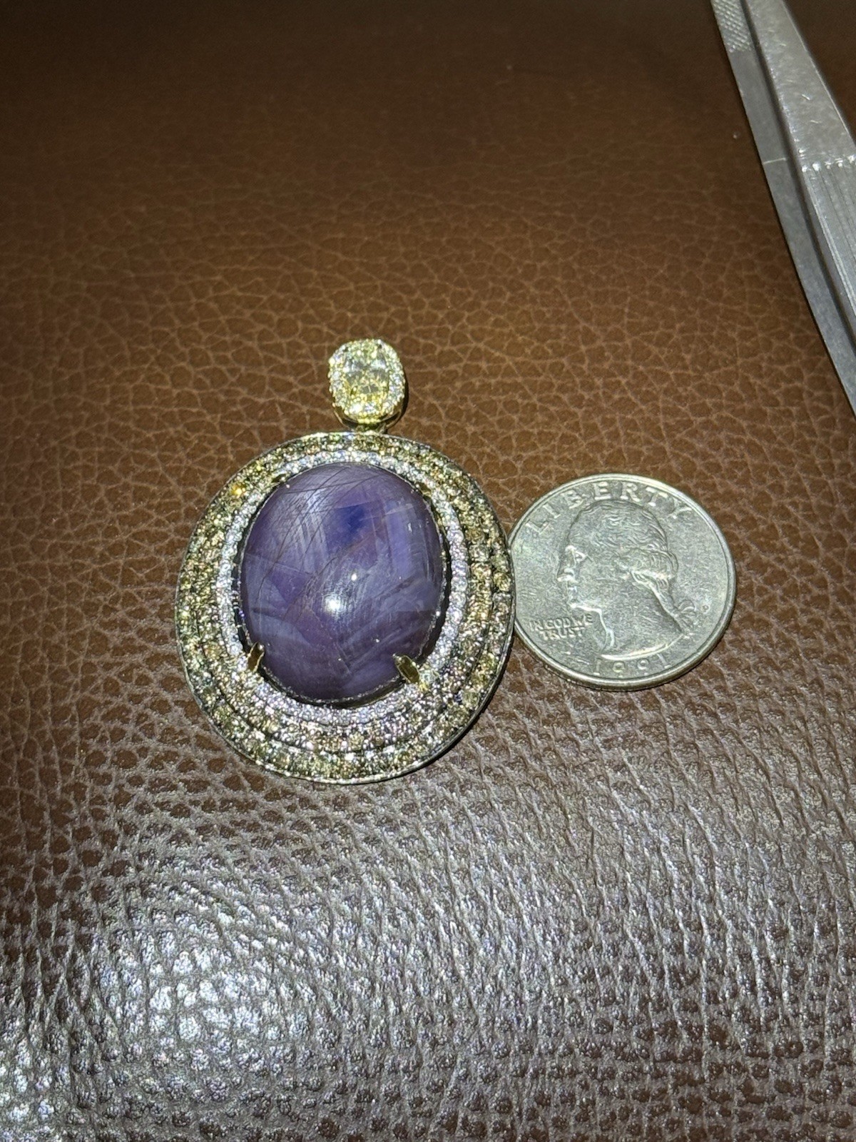 amazing large GIA Purple Sapphire 88ct No Heating Pendant 18k 31.28g. Dia 4.13ct