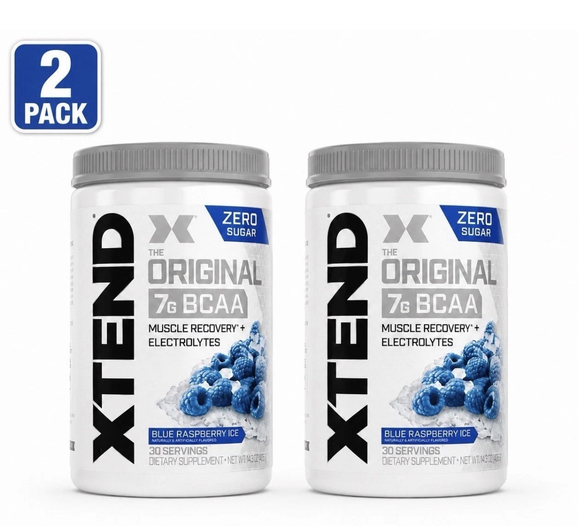 2 Pack XTEND Original BCAA 7g Blue Raspberry Ice 30 Serv 14.3oz Exp 11/2026 2 Pack XTEND Original BCAA 7g Blue Raspberry Ice 30 Serv 14.3oz Exp 11/2026