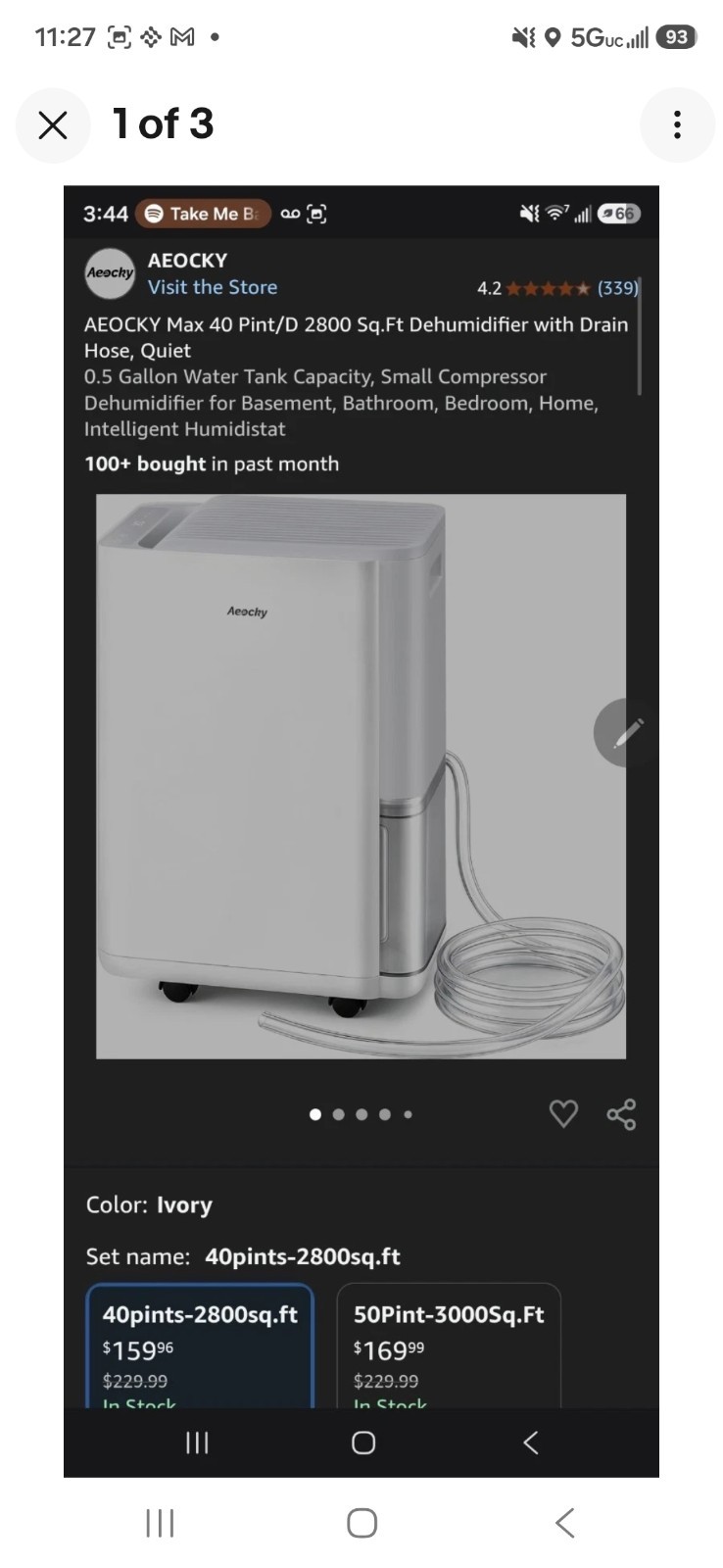 Aeocky Max 40 Pt Dehumidifier 2800 sq ft w/ Drain Hose, White (Model Arion-001)