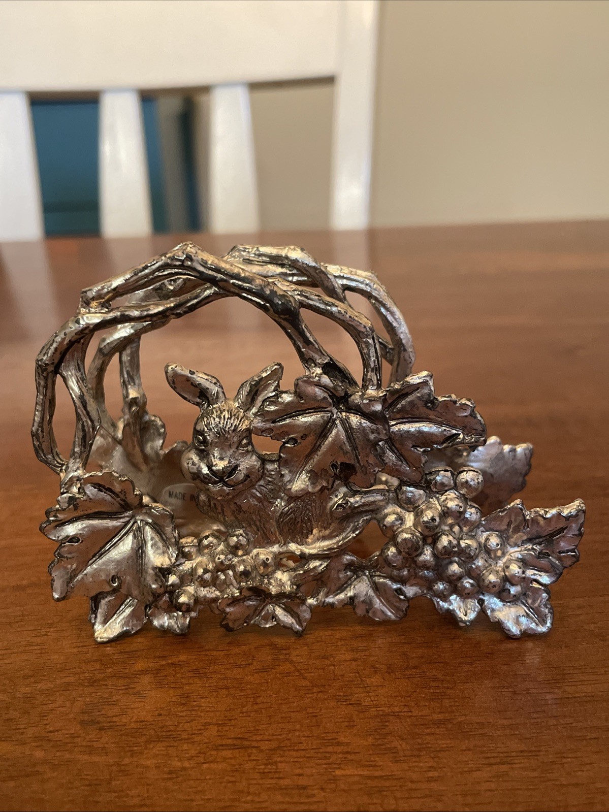 Vintage 1996 Arthur Court Bunny Rabbit Grapes Napkin Letter Holder Aluminum