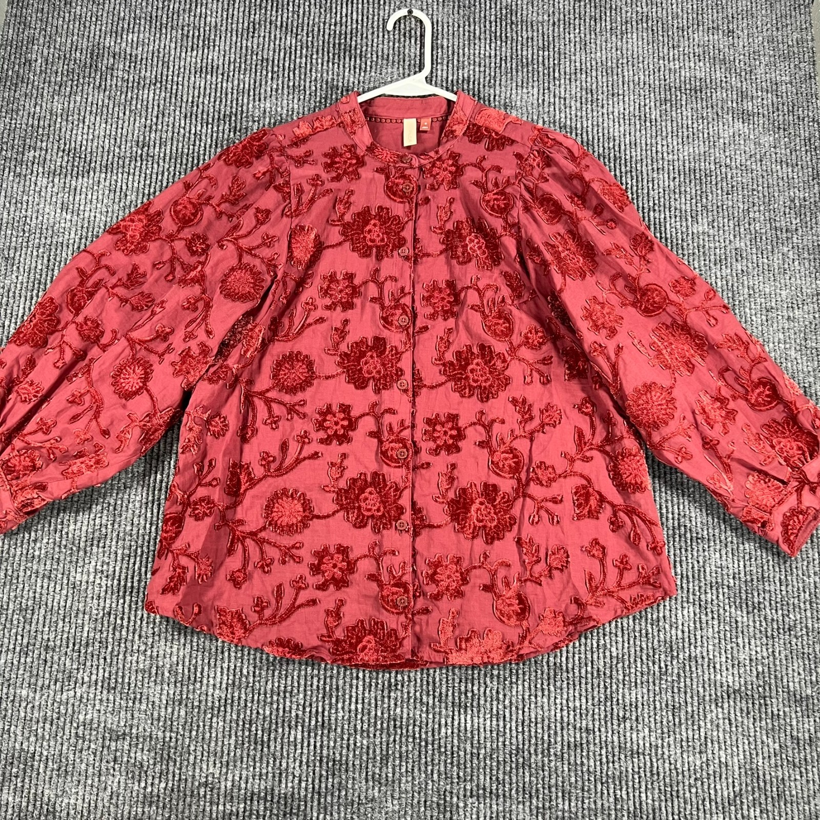Pilcro Shirt Top Blouse Womens Size Medium Red Floral Long Sleeve Button Up