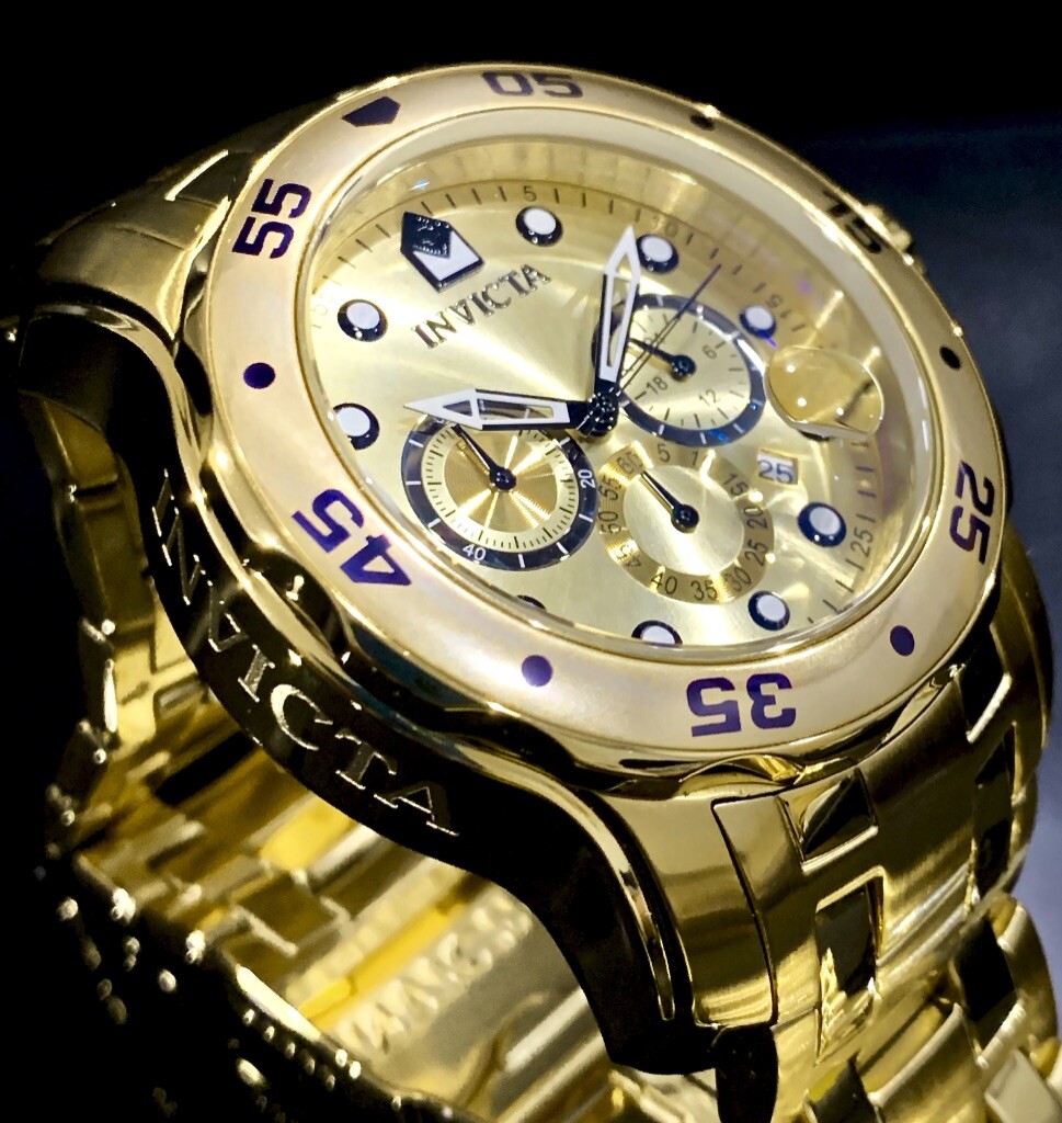 Invicta Men Pro Diver Scuba Chronograph Champagne Dial 18K Gold Plated Watch