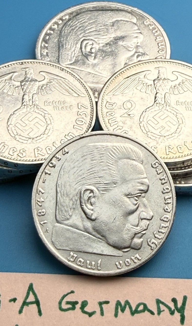 1938A German WW2 2 Reichsmark SILVER .625 Coin AU SWASTIKA NAZI THIRD REICH