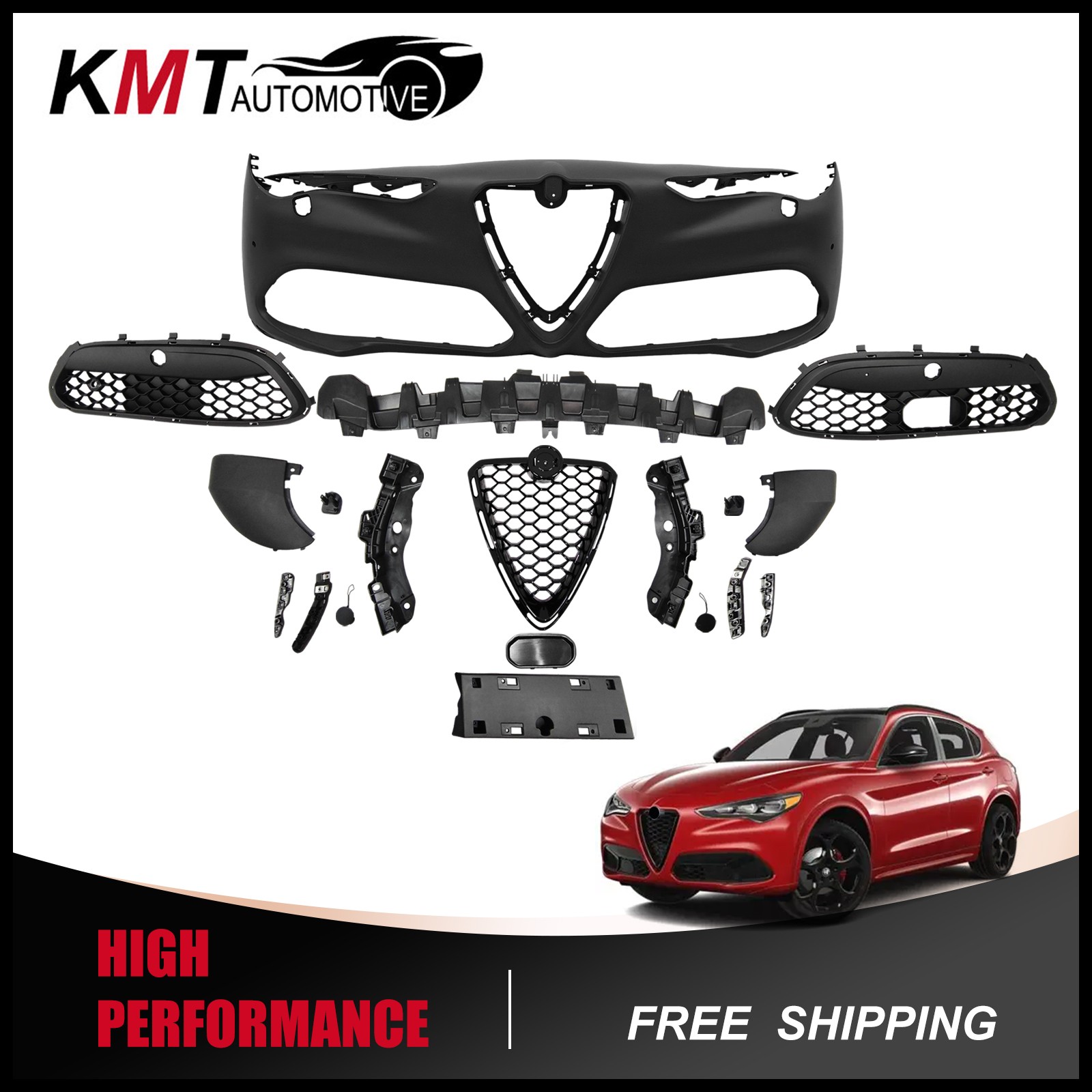 Complete Front Bumper Cover Kit W/ Grille Fits 2017-2025 Alfa Romeo Stelvio