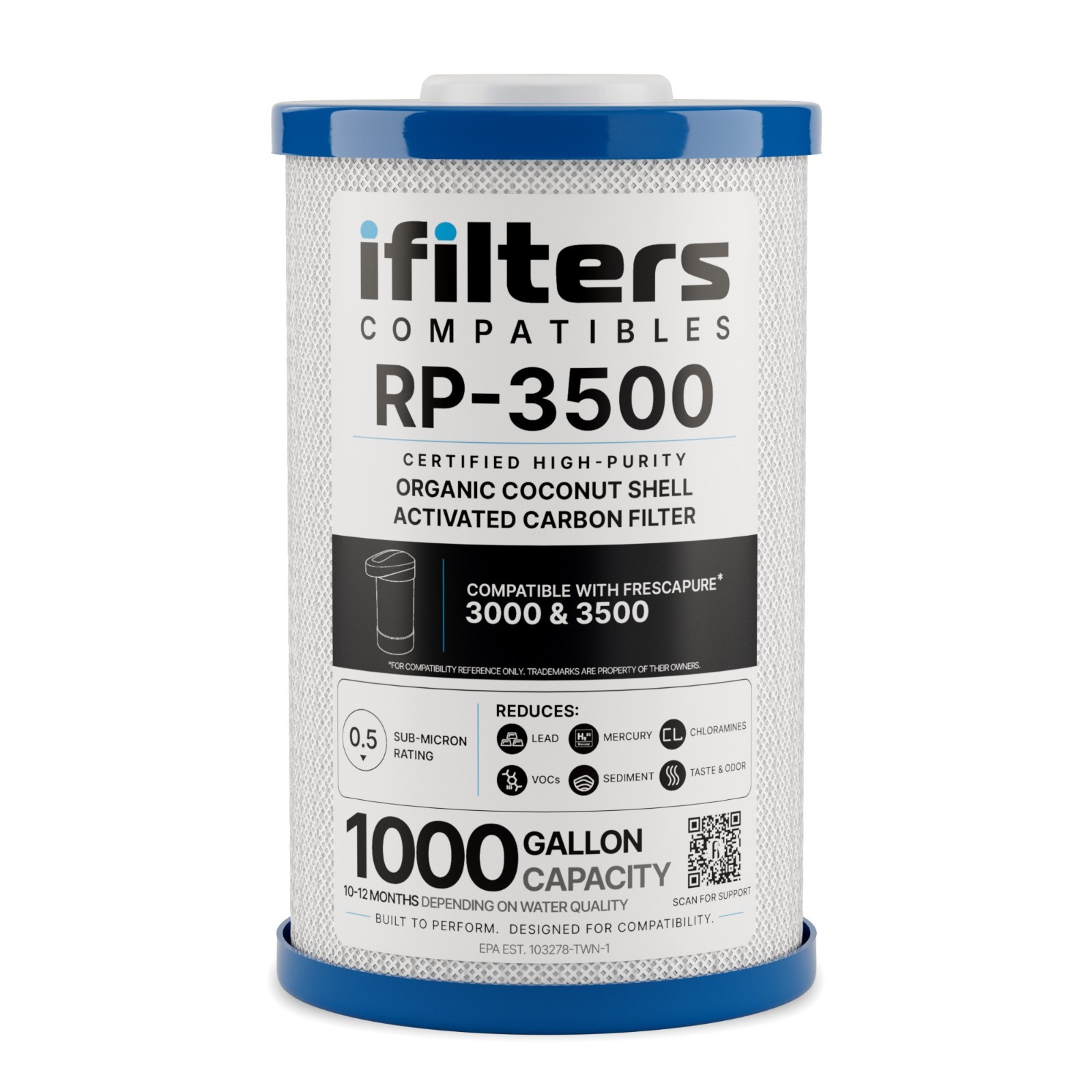 RP-3500 Replacement Water Filter, 1000 Gal, Compatible with Frescapure 3500