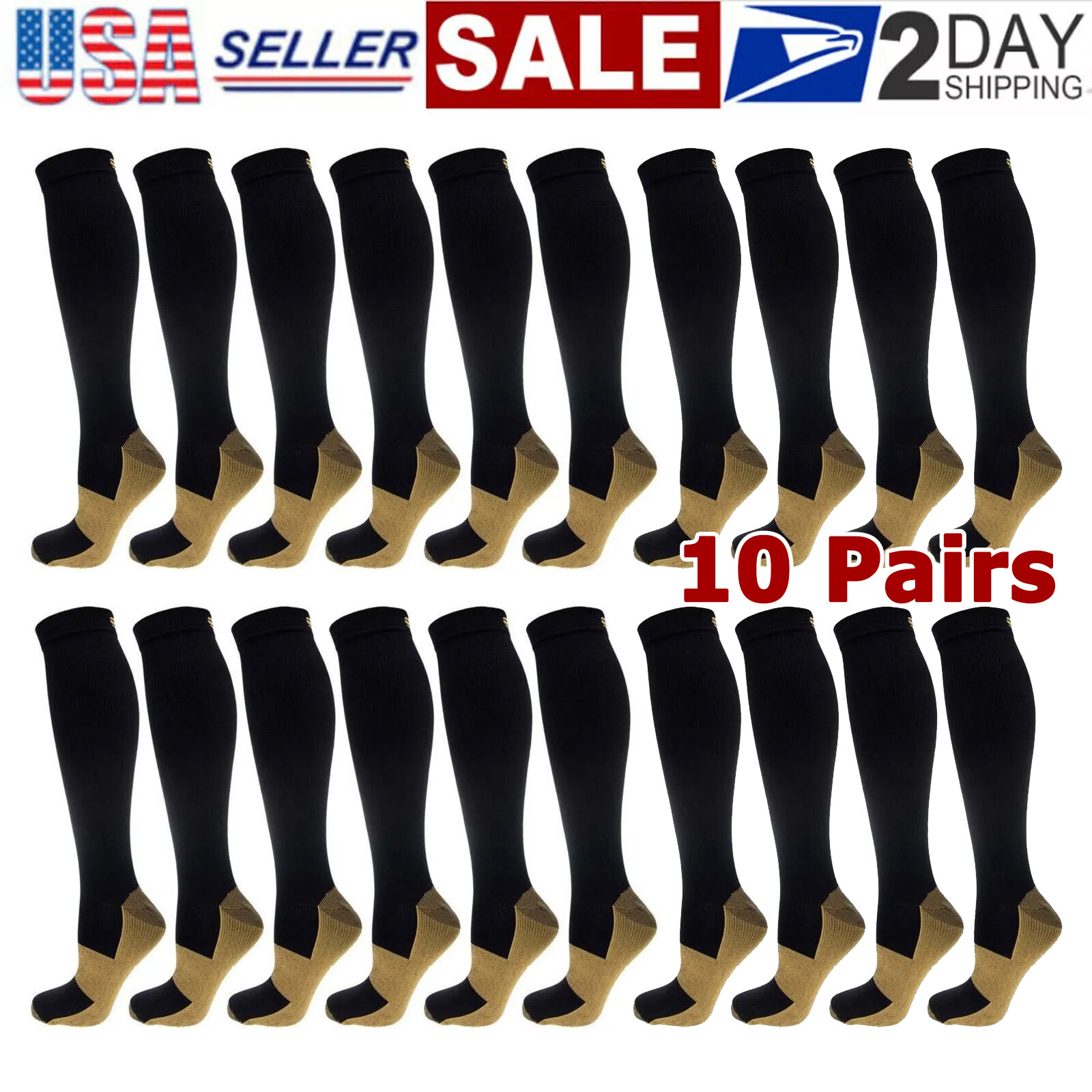 10 Pair Copper Compression Socks Graduated Support Men\'s Women\'s S-XXL 20-30mmHg 10 Pair Copper Compression Socks Graduated Support Men\'s Women\'s S-XXL 20-30mmHg