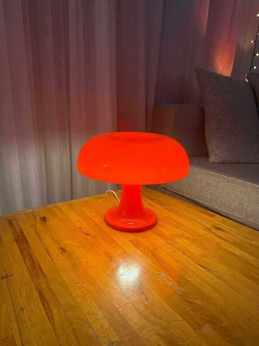 mid century modern mushroom table lamp, orange brand new