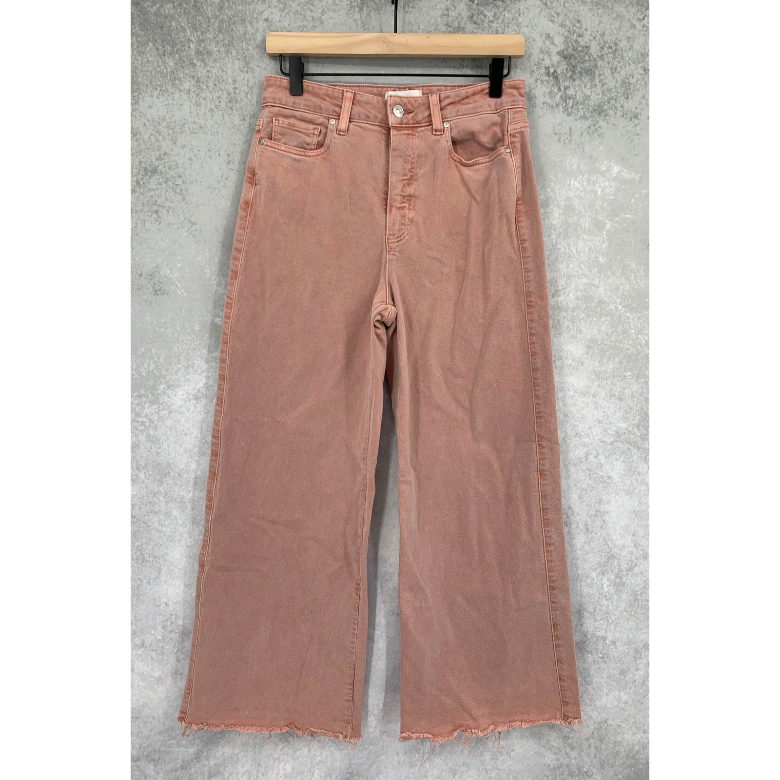 Paige Anessa Jeans Women 28 Pink Wide Leg High Rise Raw Hem Denim Pants