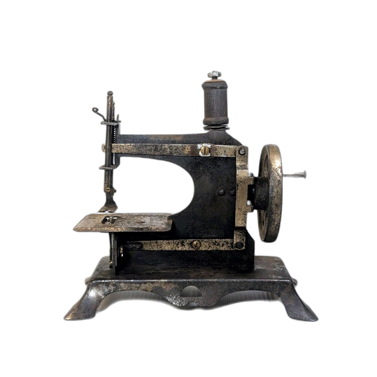 Antique German Hand Crank Mini Toy Sewing Machine Cast Iron, 7 Inch