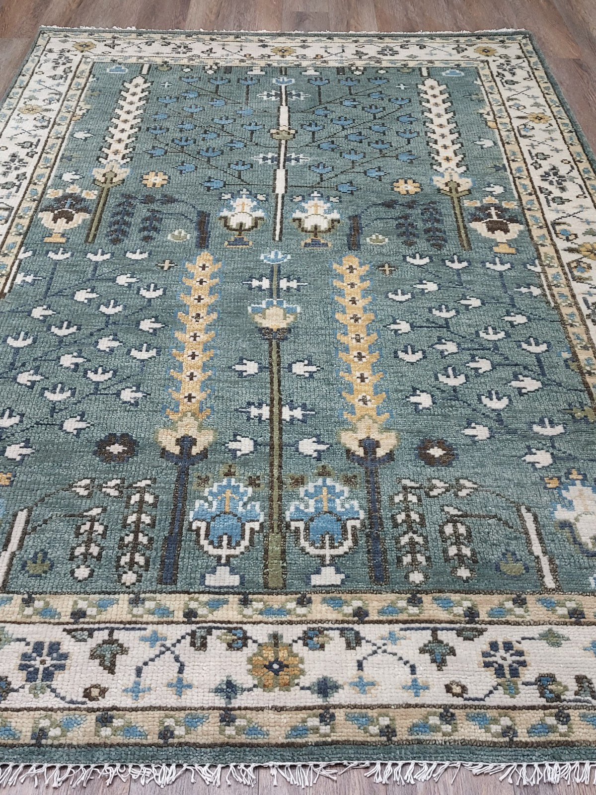 TURKISH OUSHAK RUG, MODERN MULTICOLOURED AREA RUG- 6x9 FT, HANDMADE BOHEMIAN RUG