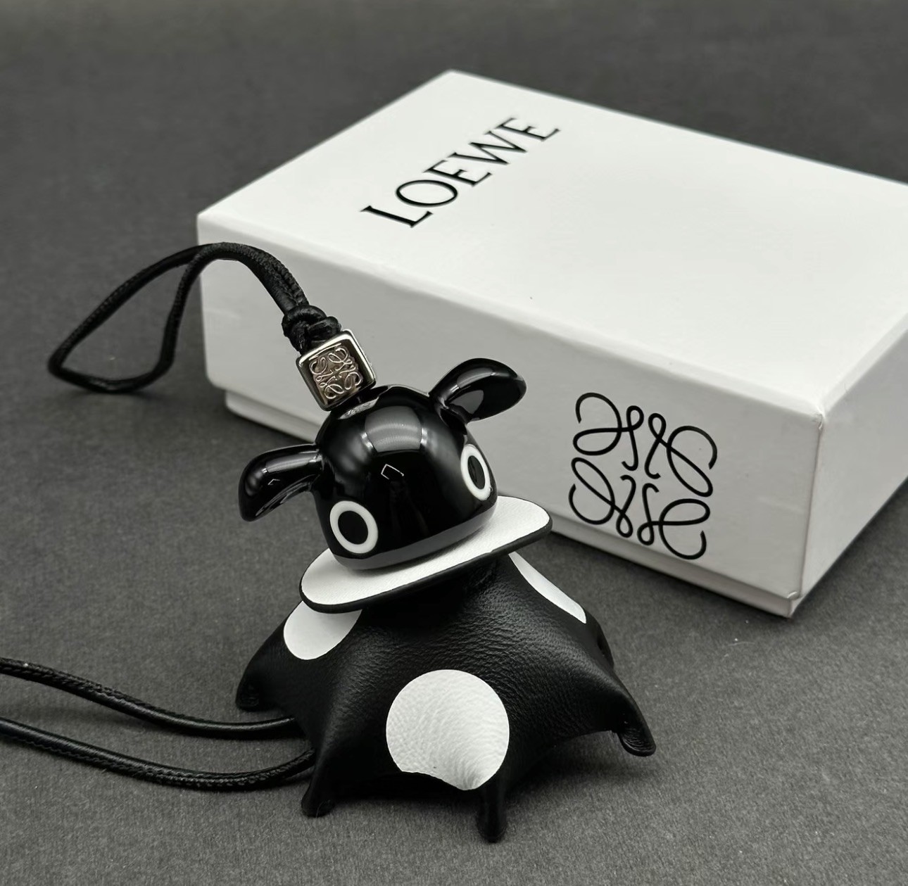 Loewe Polka Black & White Leather Puzz Bag Charm New $690 MSRP