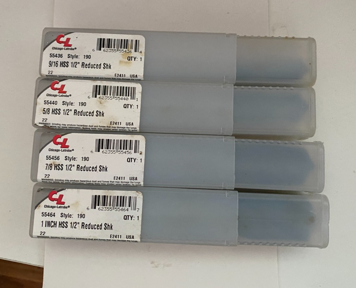 Set of 4 Chicago-Latrobe, Style 190, HSS Reduced Shank Drill Point All New Set of 4 Chicago-Latrobe, Style 190, HSS Reduced Shank Drill Point All New