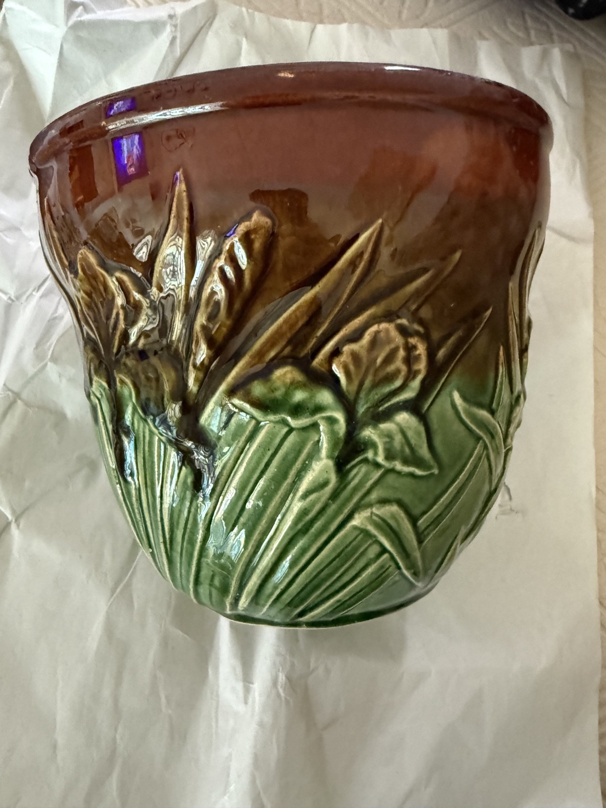 Vintage Robinson Ransbottom Pottery Brown Drip Glaze Over Green Jardiniere