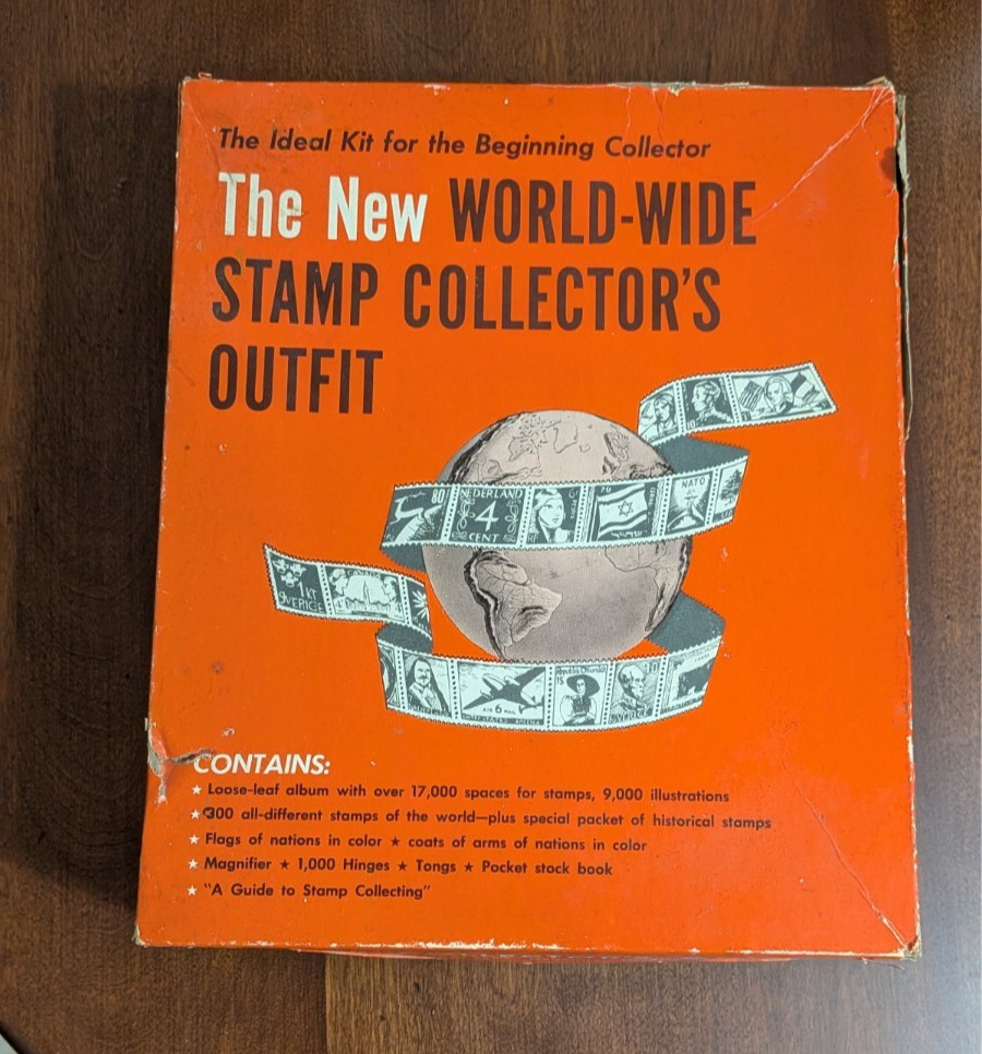 Vintage 1968 Minkus The New World Wide Stamp Collector's Outfit Album w/ Stamps