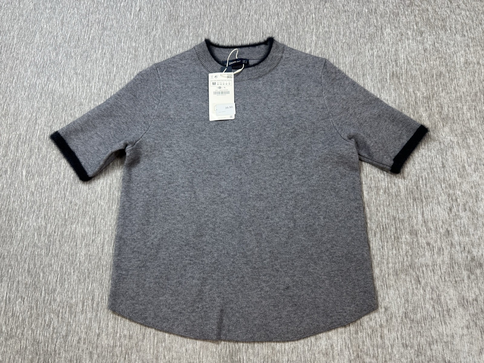 Zara Sweater Womens Medium Gray Short Sleeve Crewneck Knitwear Collection Top