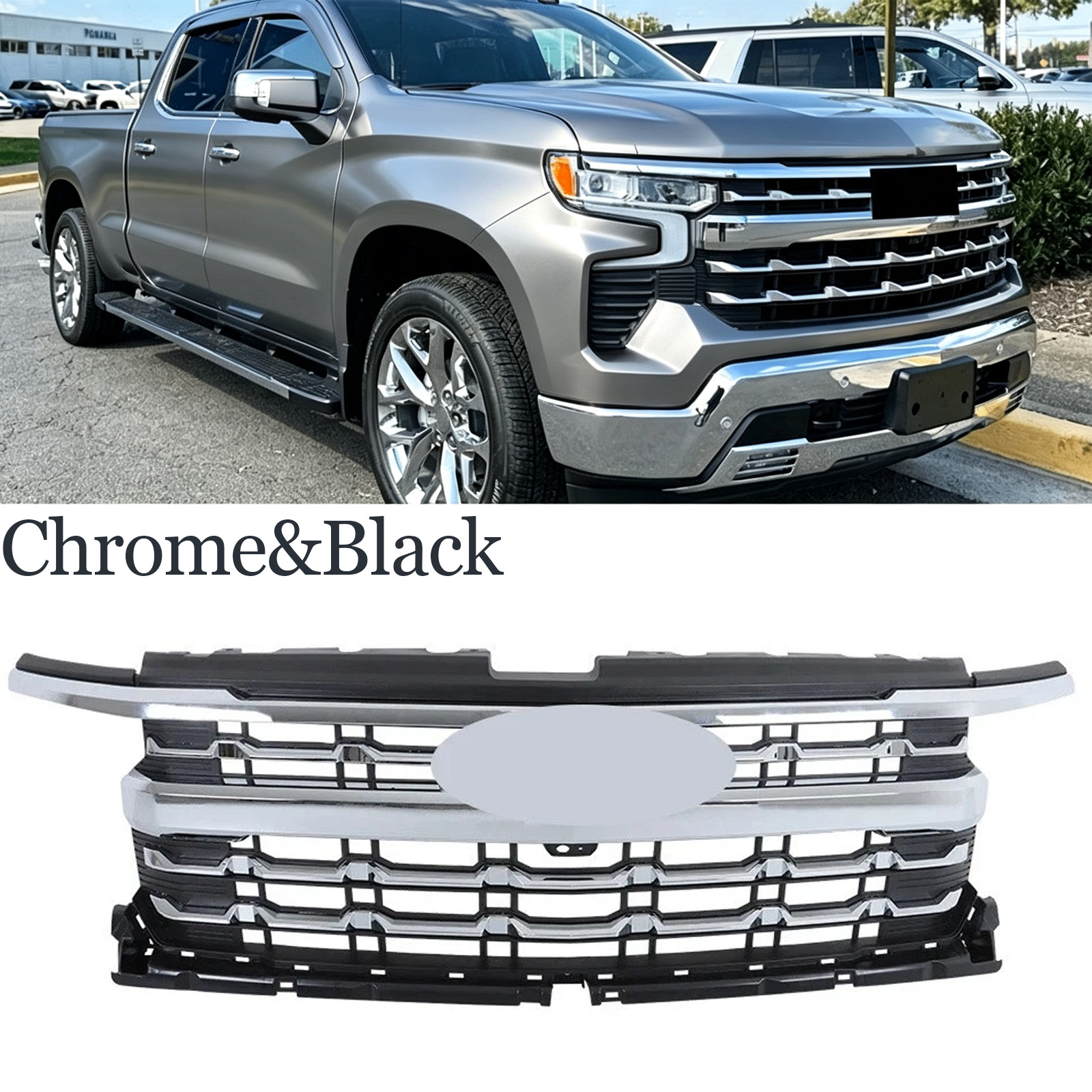Front Upper Grille Fit For 2022-2026 Chevy Silverado 1500 LTZ Chrome 85516947