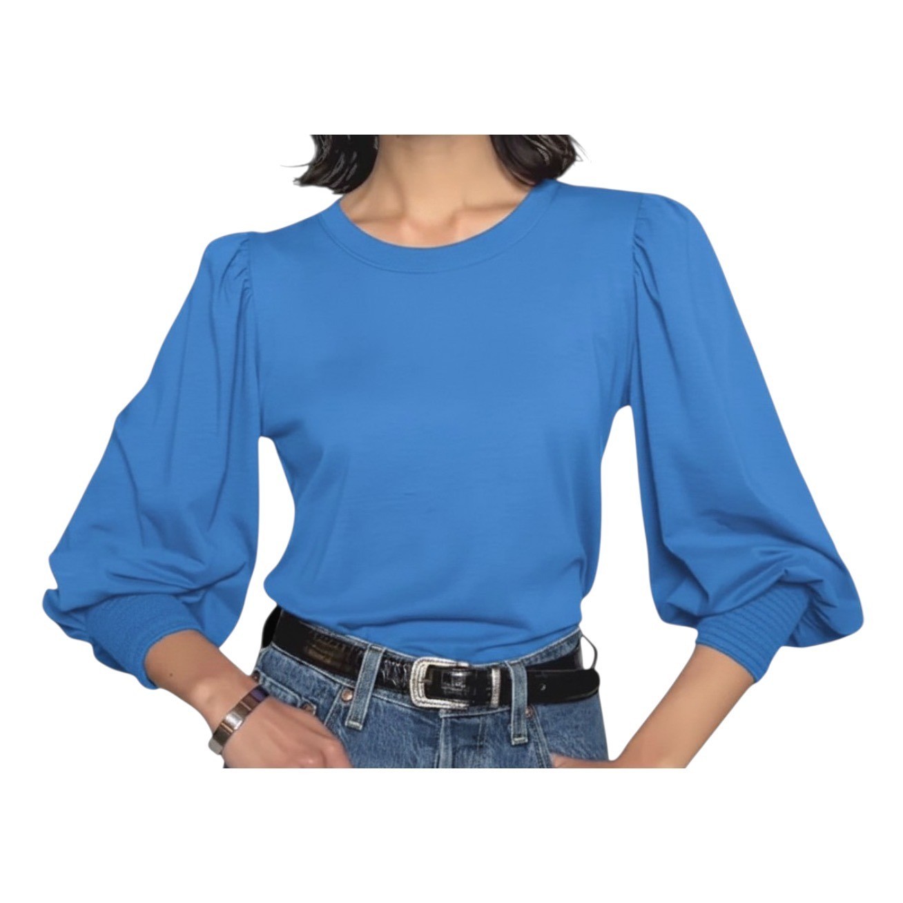 NATION LTD Bright Lapis Blue LOREN PEASANT TOP Smocked Cuffs PULL SLEEVES Pima M NATION LTD Bright Lapis Blue LOREN PEASANT TOP Smocked Cuffs PULL SLEEVES Pima M