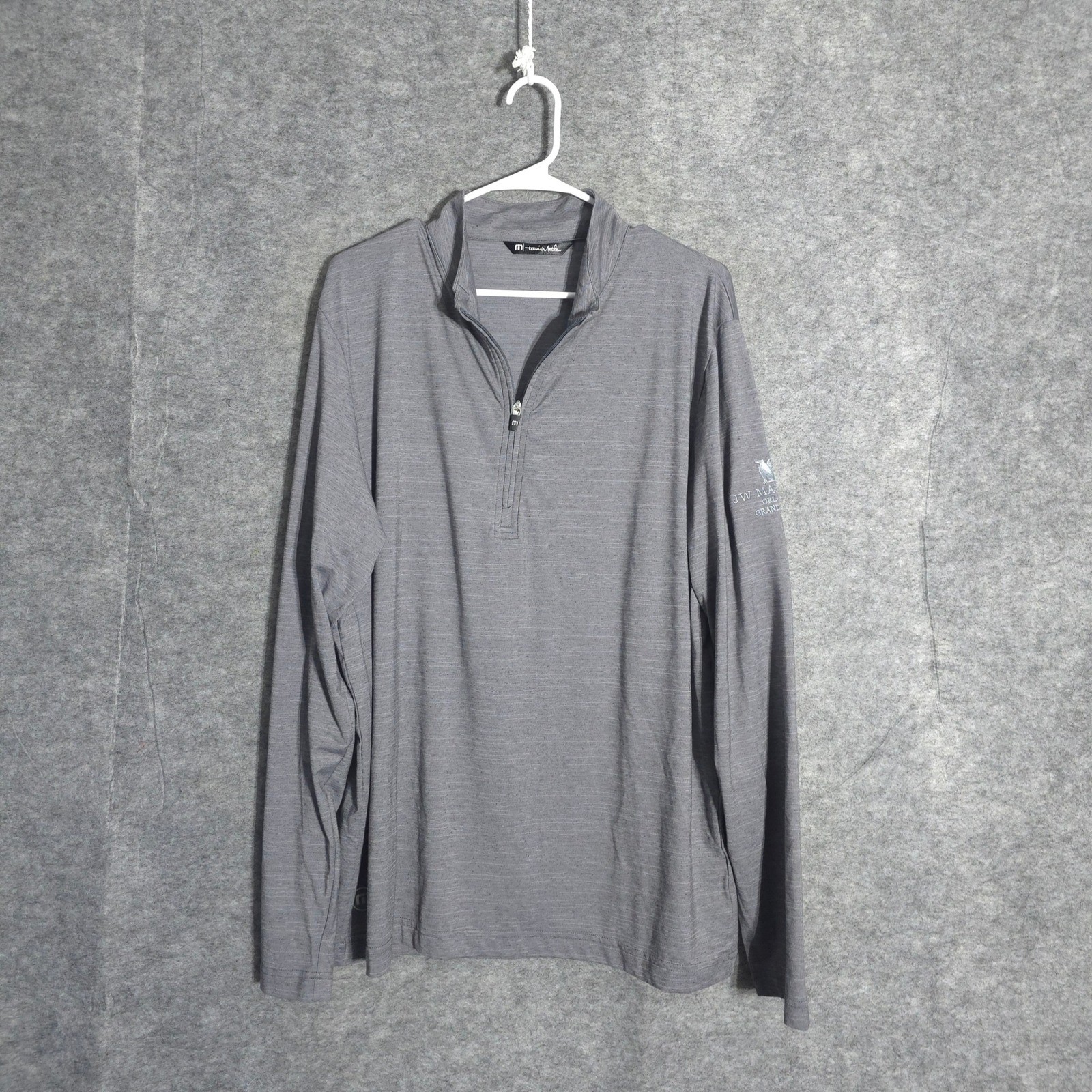 TravisMathew Pullover Mens XL Grey 1/4 Zip JW Marriott Logo Heathered Stretch
