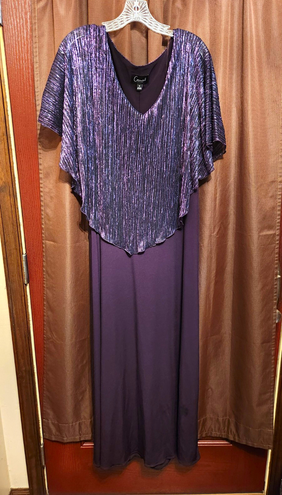 Connected Apparel Purple Shimmer Pleated V-Neck Maxi Dress (Size 16) Connected Apparel Purple Shimmer Pleated V-Neck Maxi Dress (Size 16)