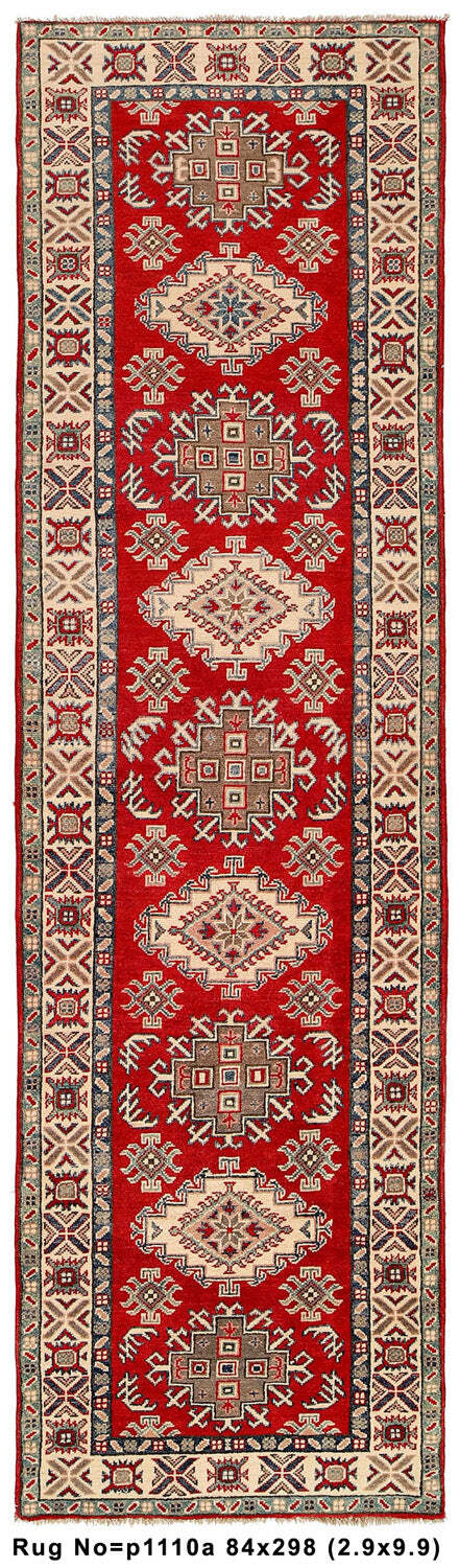 10' Feet Runner (3x10) Handmade Wool Genuine Kazak Rug #P1110