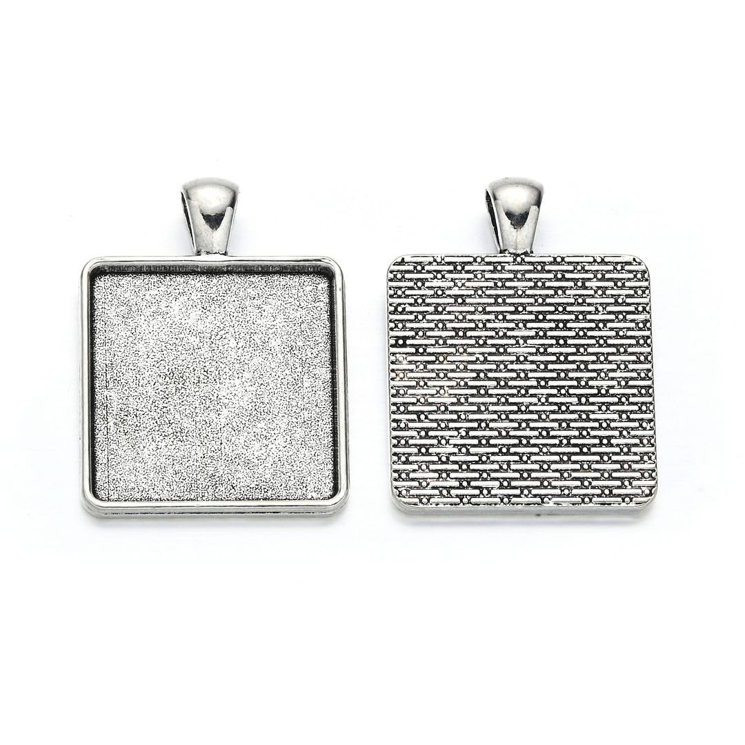 20pcs Large Sturdy Square Bezels Antique Silver for 25mm Cabochon