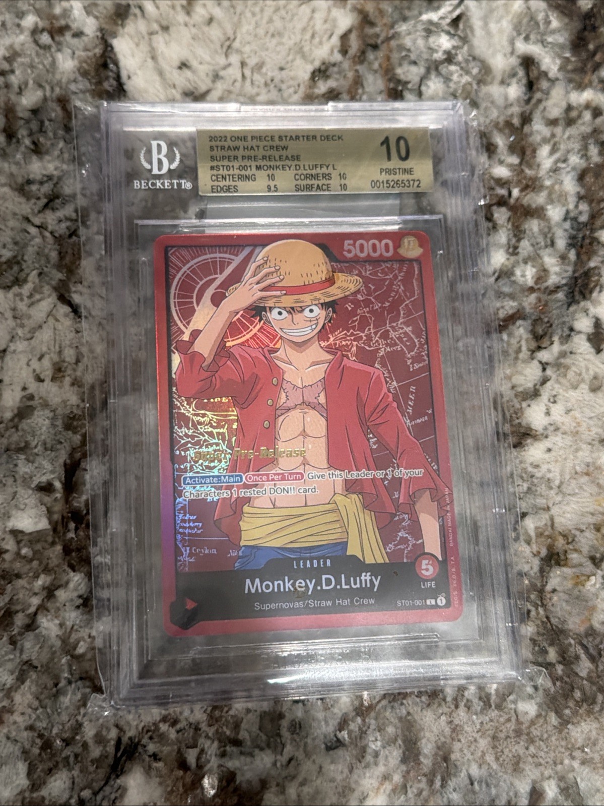 2022 One Piece Monkey D Luffy Super Pre Release Leader ST01-001 - BGS 10 2022 One Piece Monkey D Luffy Super Pre Release Leader ST01-001 - BGS 10