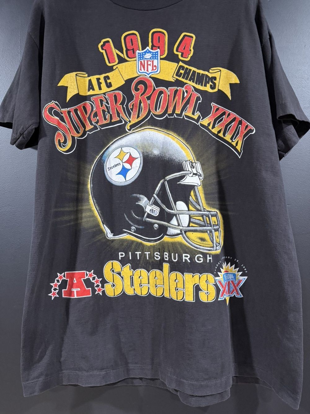 1994 Remake Vtg Pittsburgh Steelers NFL Football  Team Black T shirt HN8428
