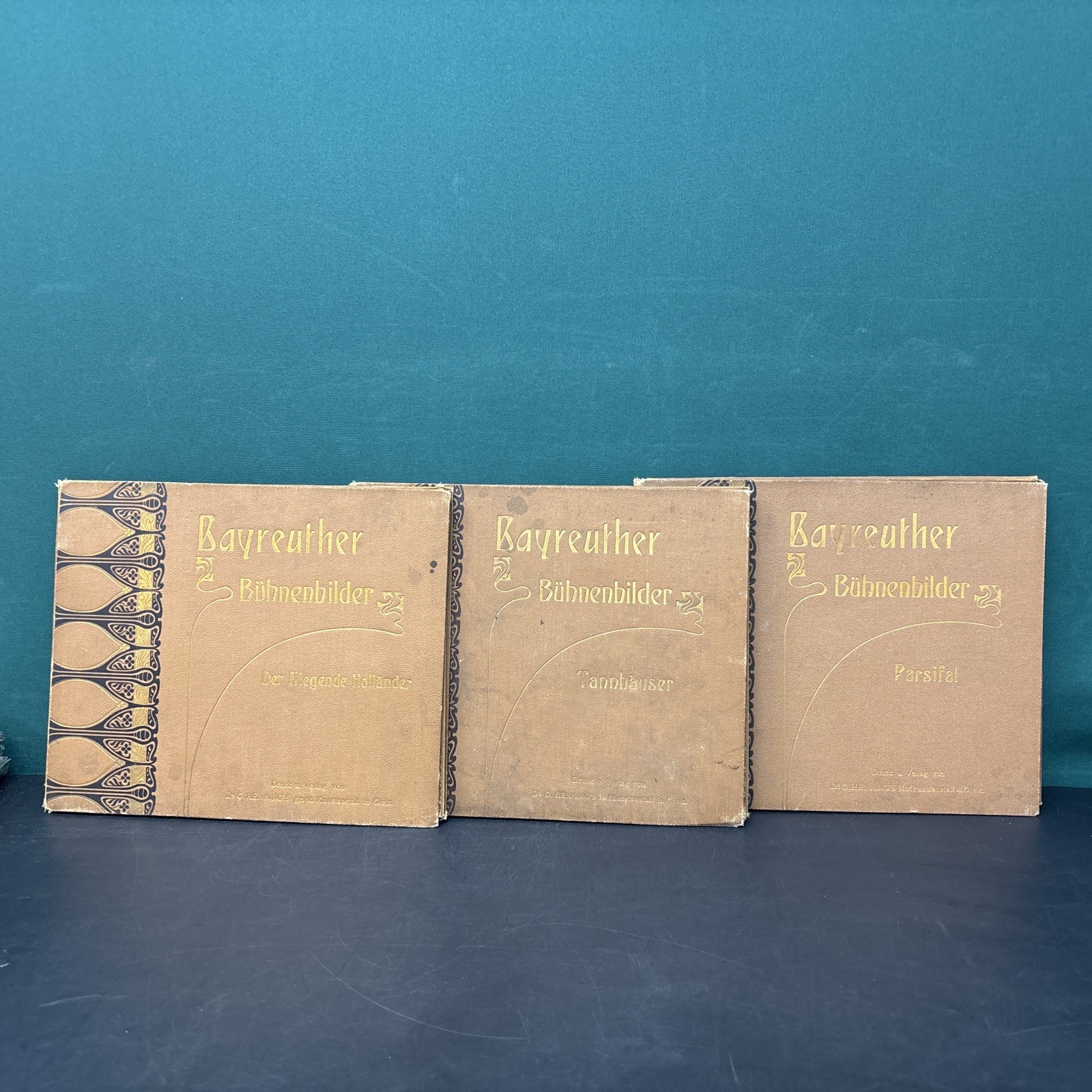 c.1880-1905 Bayreuther Bühnenbilder Wagner 3 Portfolio Set Antique German.