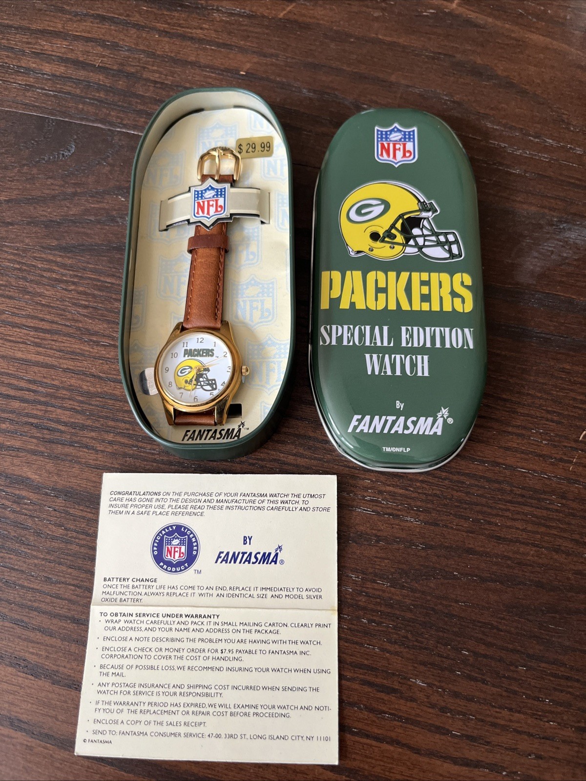 SALE RARE NFL WATCH GREEN BAY PACKERS FOOTBALL SPECIAL EDITION LEATHER GOLDTONE