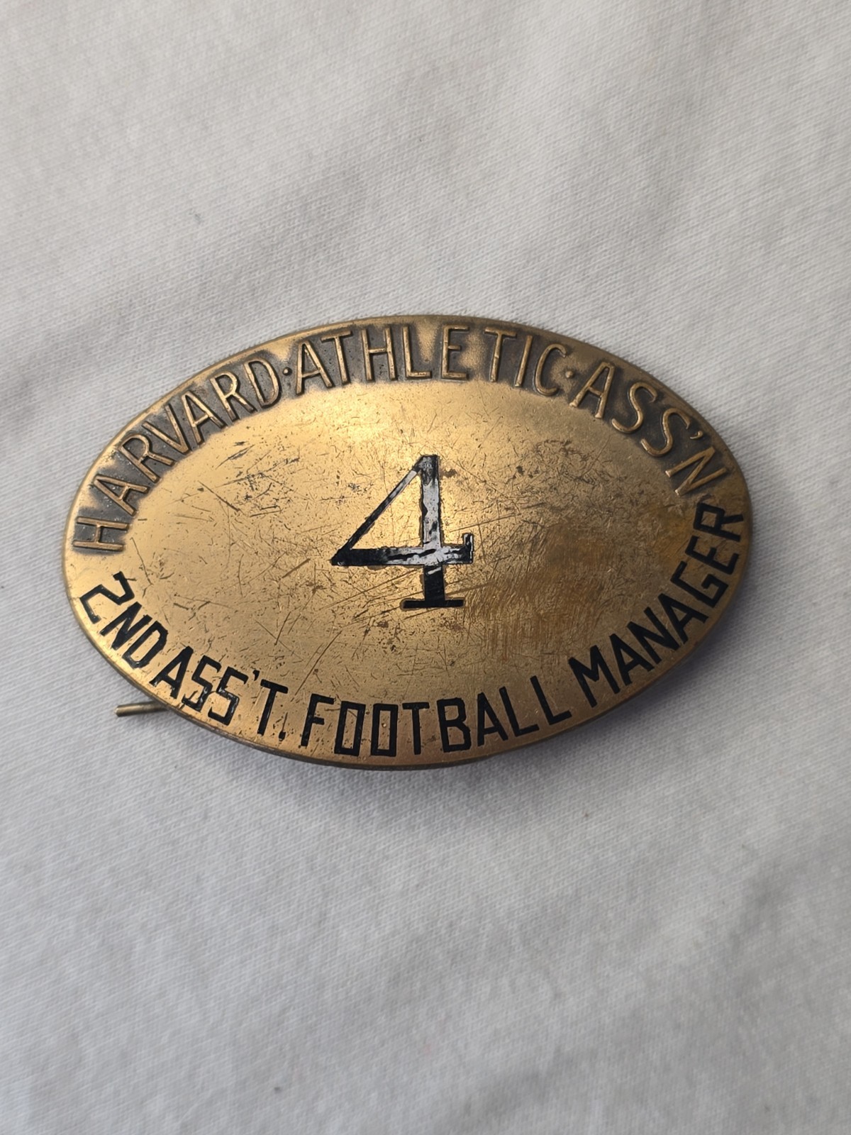 RARE 1920s VINTAGE HARVARD UNIVERSITY BRASS FOOTBALL COACH BADGE PIN- ATHLETICS 
