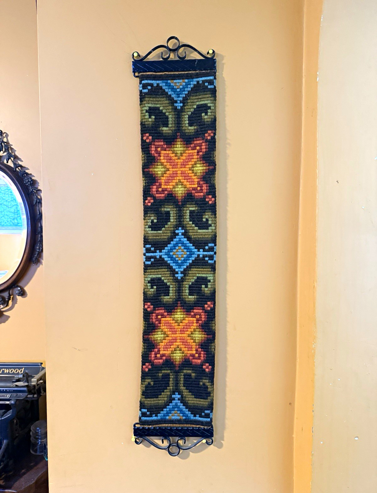 Vintage handmade Woven Textile Wall Geometric Pattern bell pull 34 x 6 in. Metal Vintage handmade Woven Textile Wall Geometric Pattern bell pull 34 x 6 in. Metal