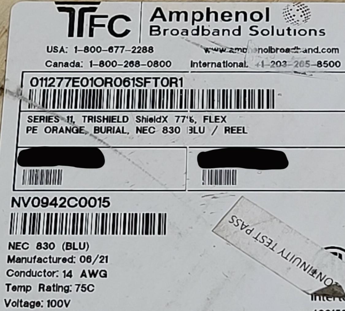 TFC Amphenol RG-11 BCCS Gel-Flooded Direct Burial Coaxial Cable Orange /50ft