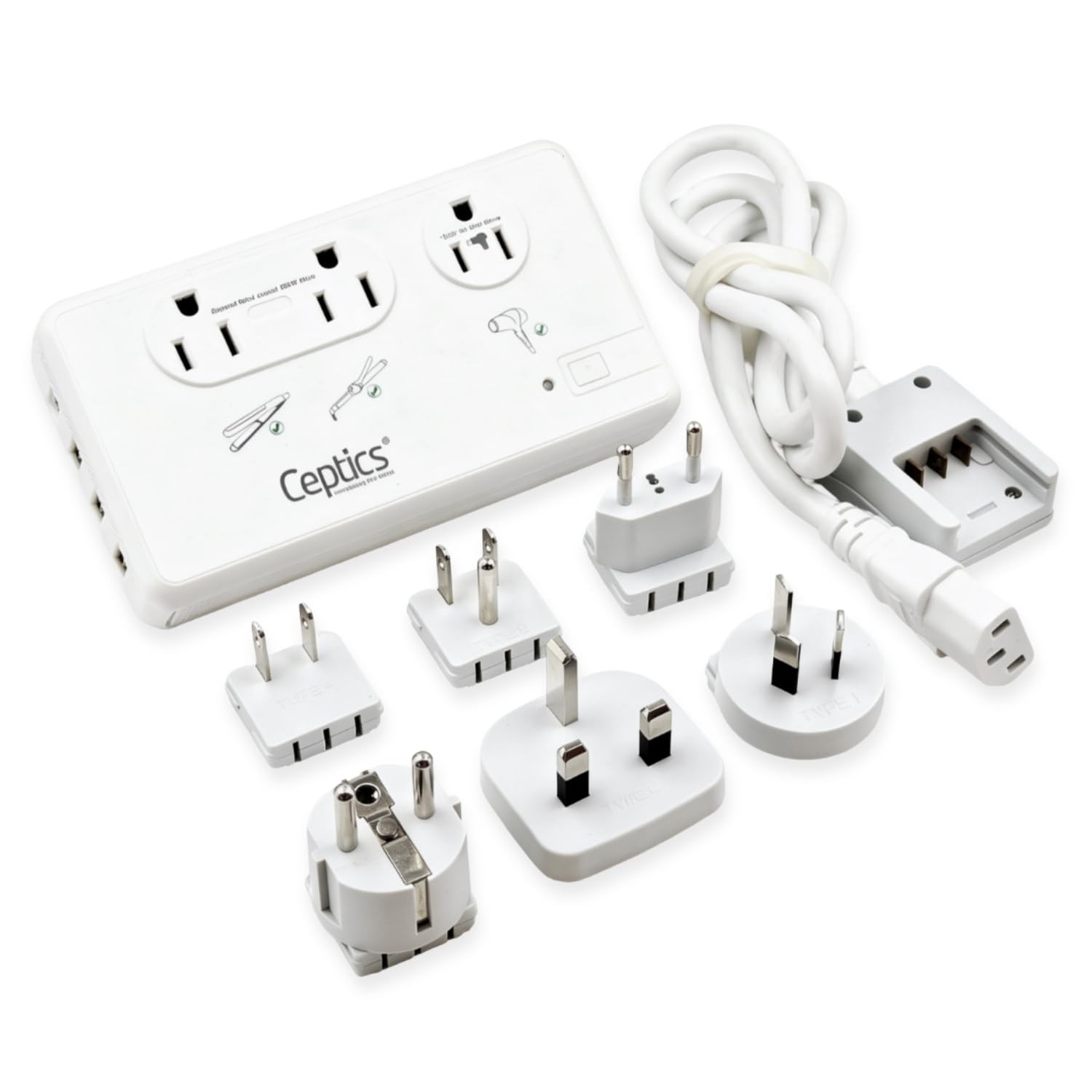 Voltage Converter 200W 2000W Output, 3 USB-A + 1 USB-C, 6 SWadAPt Plugs