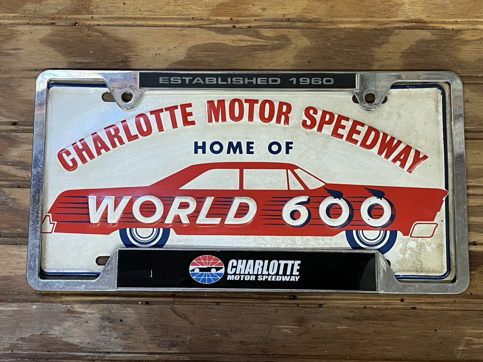 Vintage Charlotte Motor Speedway Home of World 600 Embossed Heavy Metal Plate Vintage Charlotte Motor Speedway Home of World 600 Embossed Heavy Metal Plate
