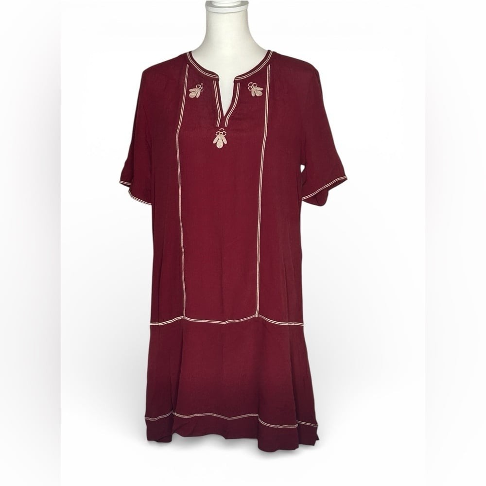 NWT CURRENT AIR Southwestern Aztec Floral Bohemian Tiered Dress burgundy red Sm