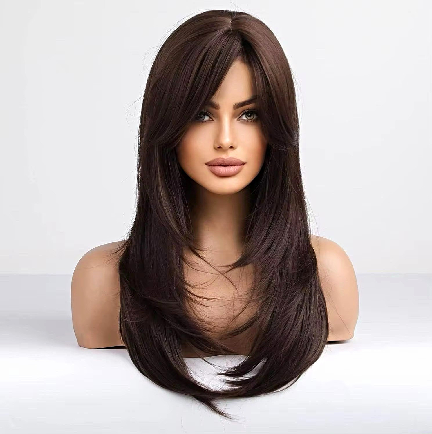 Long Natural Black Brown Bone Straight Wig 20 inch heat Resistant Bday LaceFront