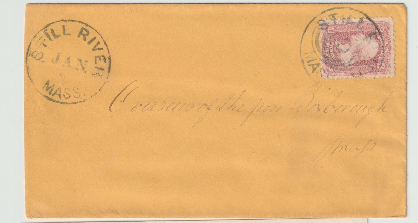 1864 Harvard MA Overseers of the Poor Letter to Boxborough with Cover, 3 cents