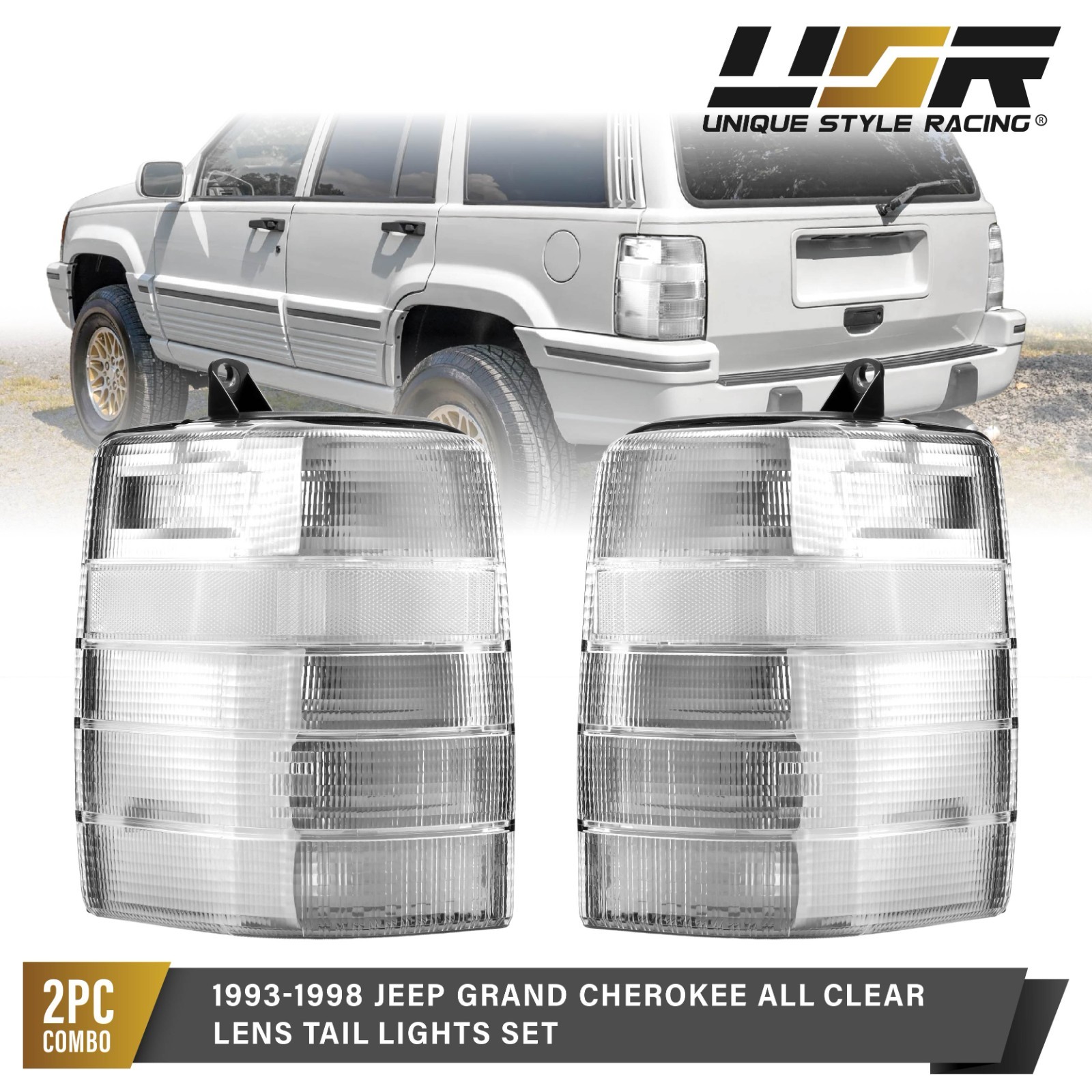 ALL CLEAR Tail Light Assembly Set (L+R) For 93-98 Jeep Grand Cherokee ZJ SUV ALL CLEAR Tail Light Assembly Set (L+R) For 93-98 Jeep Grand Cherokee ZJ SUV