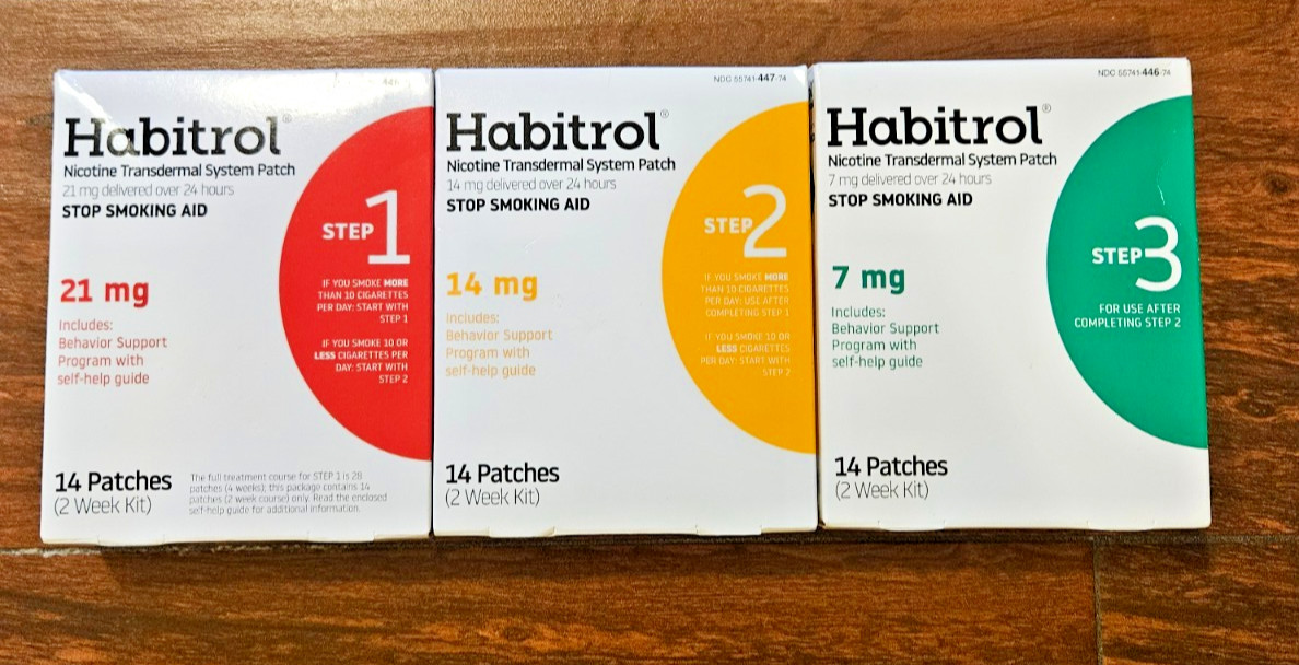 NEW Habitrol Nicotine Patches Steps 1 2 3 21mg 14mg 7mg 42 Ct Sealed EXP 2027/28